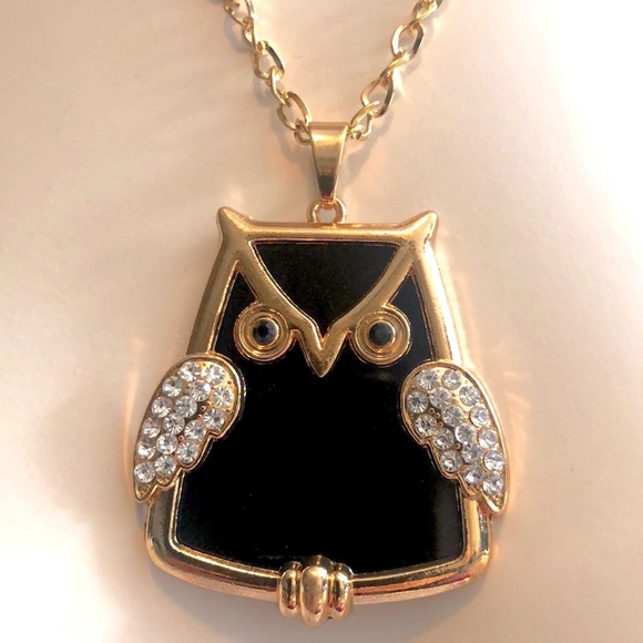 2 x $20‼️ OWL PENDANT / NECKLACE Gold and Black Embellished with Crystals - Picture 2 of 7